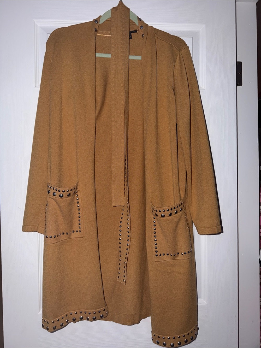 INC International Concepts Stud-Trim Open-Front Cardigan in Camel Brown